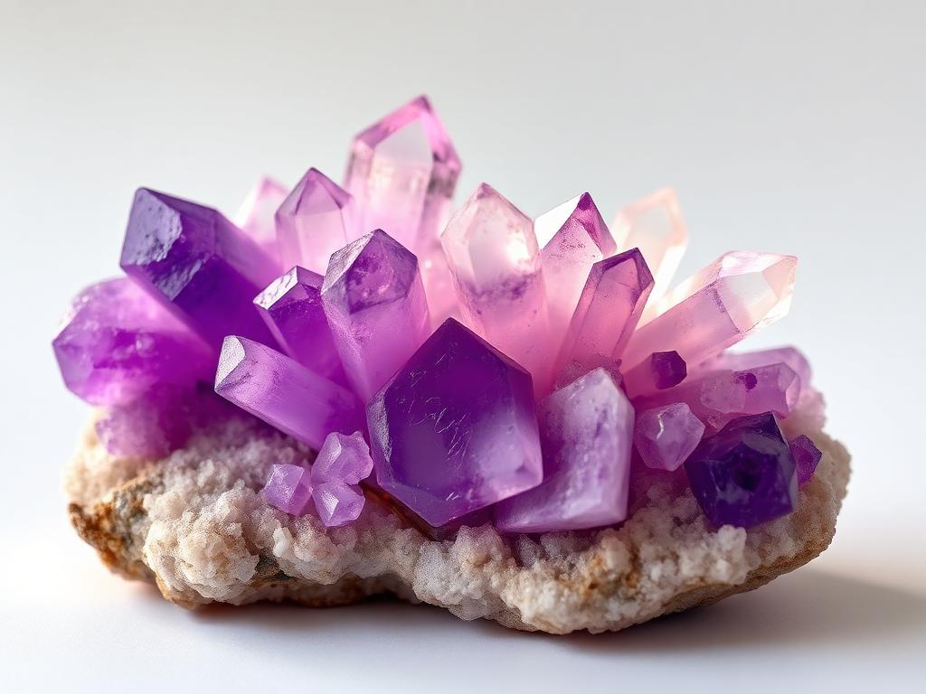 Amethyst and rose quartz crystals